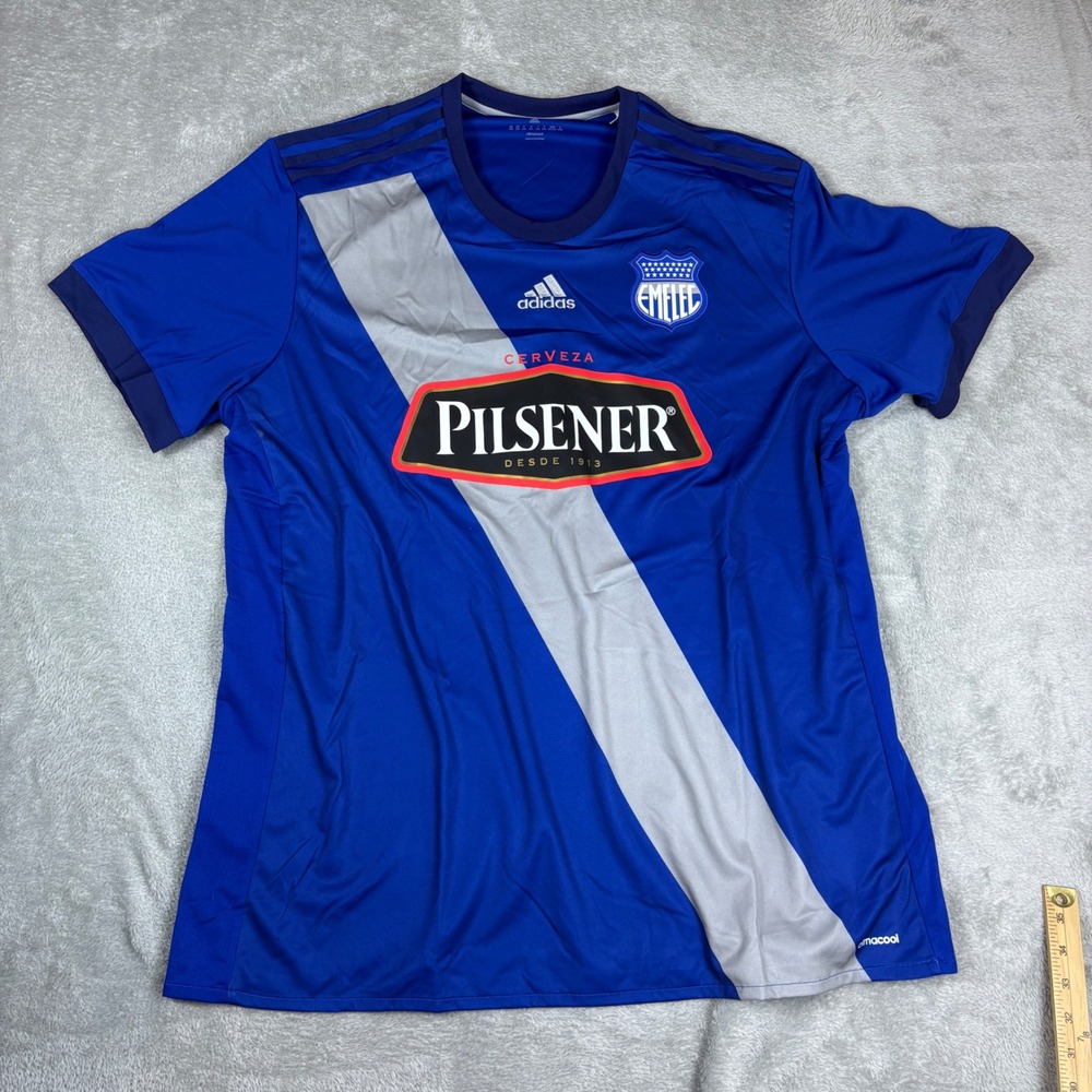 Adidas Jersey Mens 2XL Emelec Climacool Soccer Pilsener Blue Silver Sash